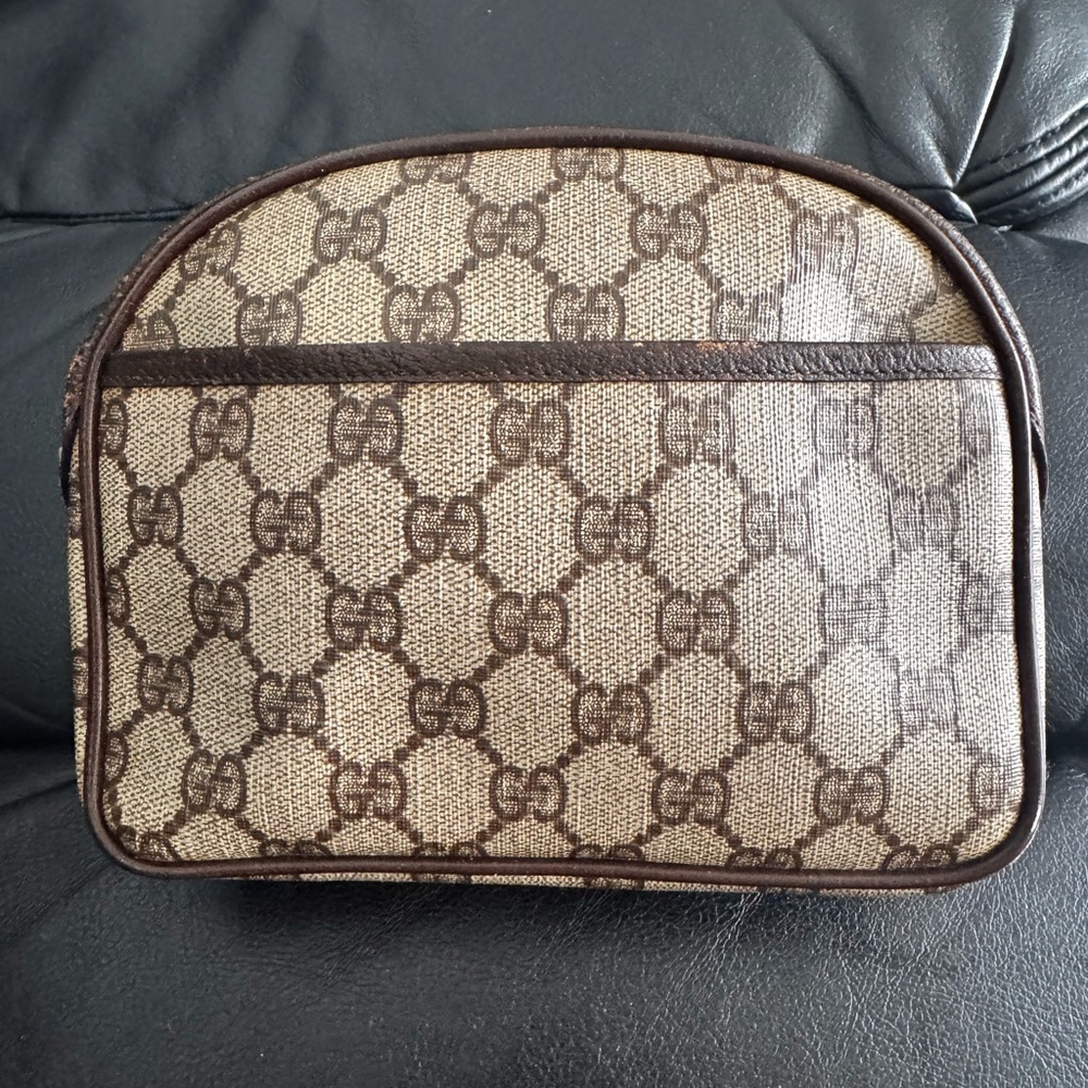 Gucci Beige and Brown Monogram Pouch Preloved Used - Picture 3 of 17